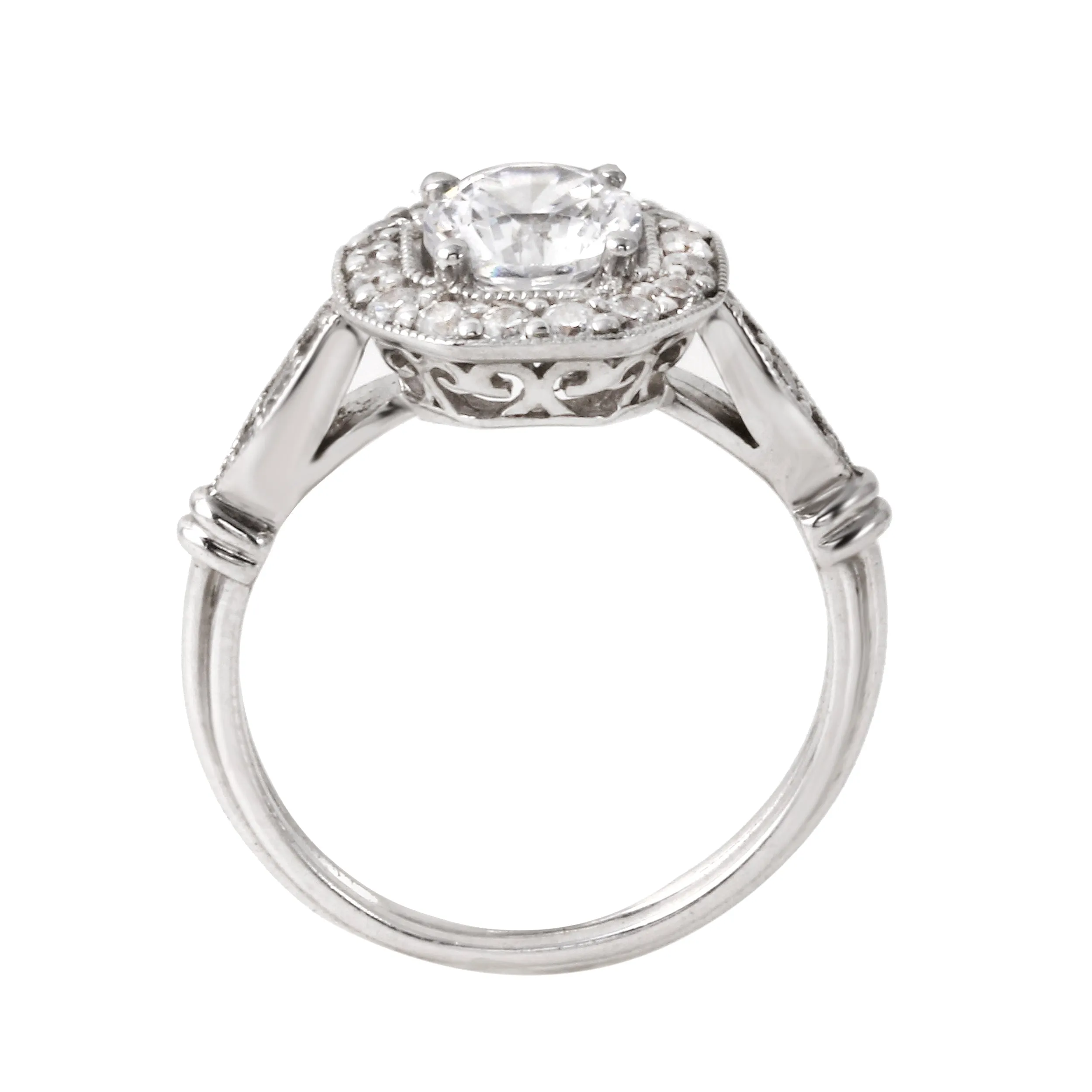 Round Diamond Squared Halo Vintage Inspired Engagement Ring Setting