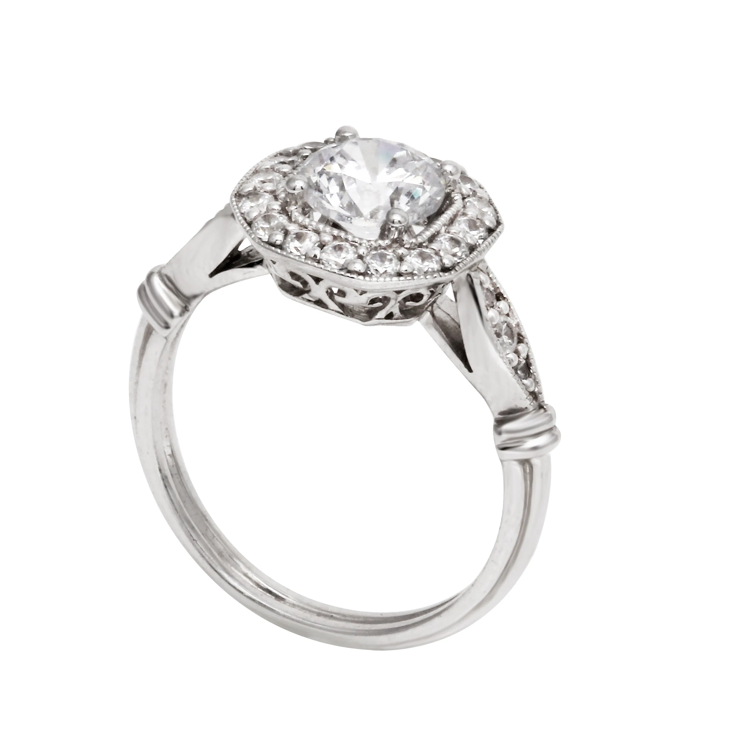 Round Diamond Squared Halo Vintage Inspired Engagement Ring Setting