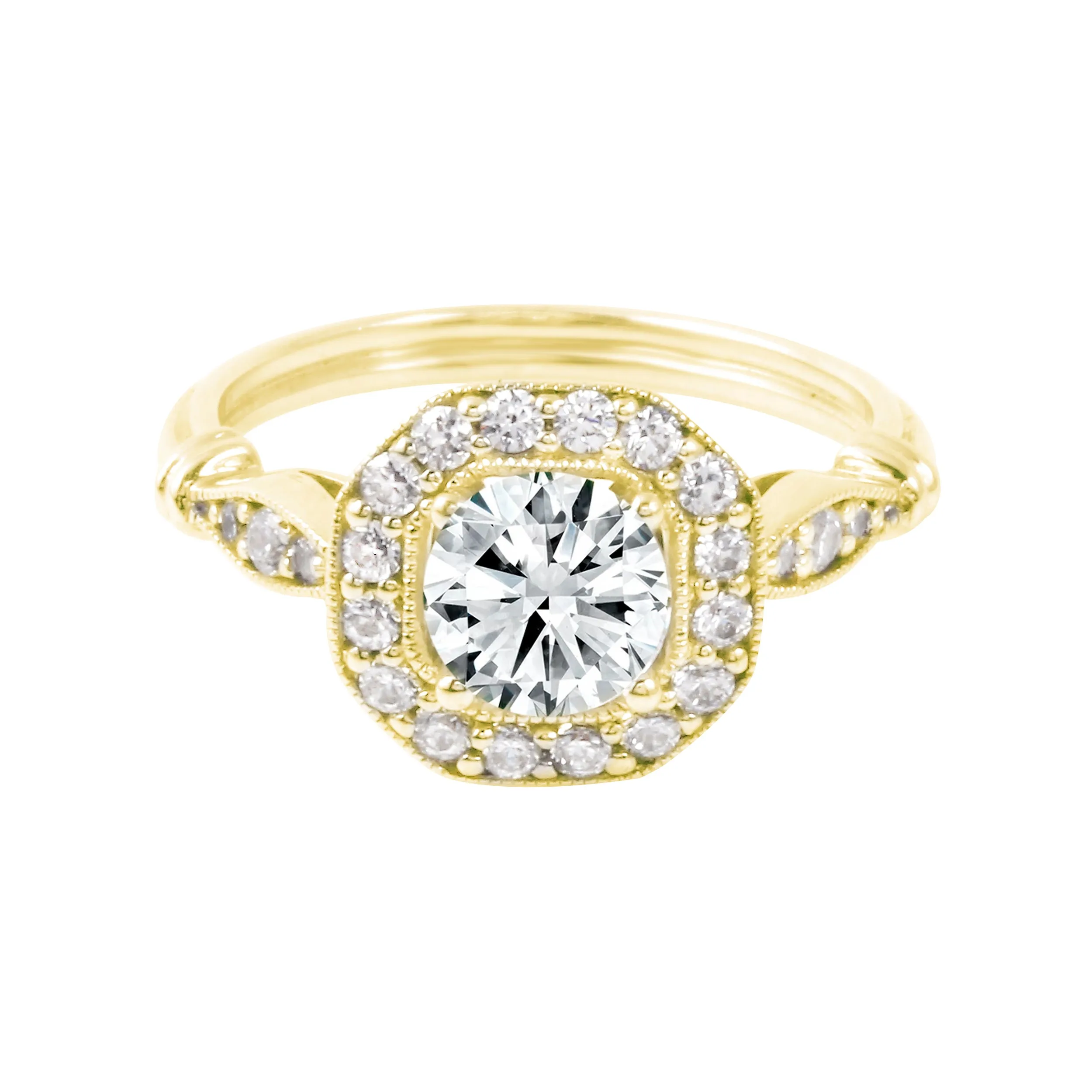 Round Diamond Squared Halo Vintage Inspired Engagement Ring Setting