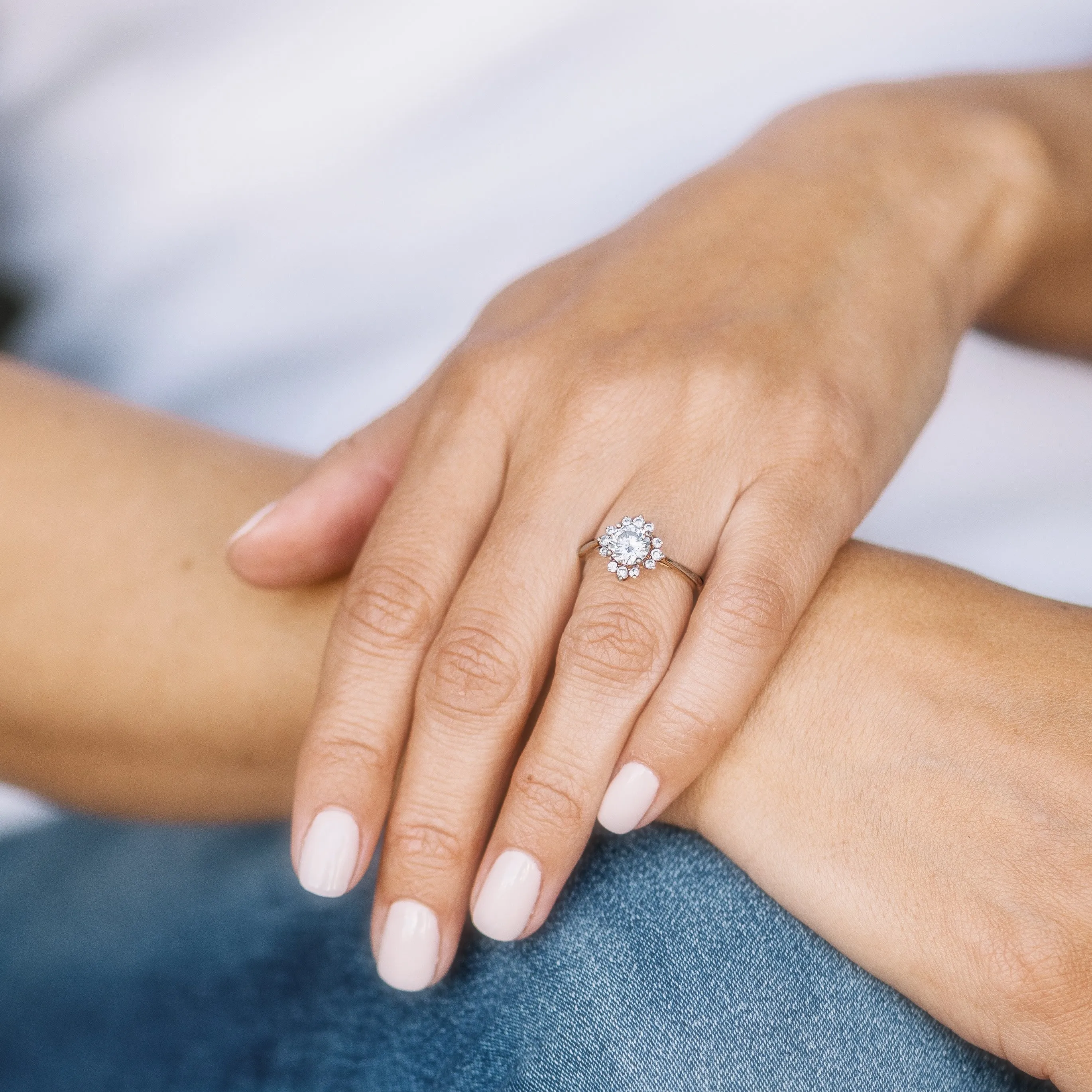 Round Diamond Sunburst Engagement Ring Setting
