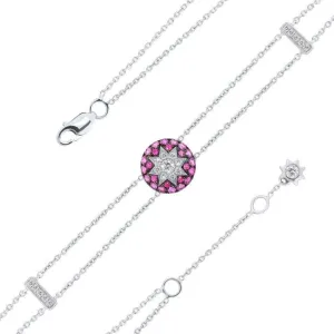 Round Star Ruby White Diamond Bracelet in White Gold