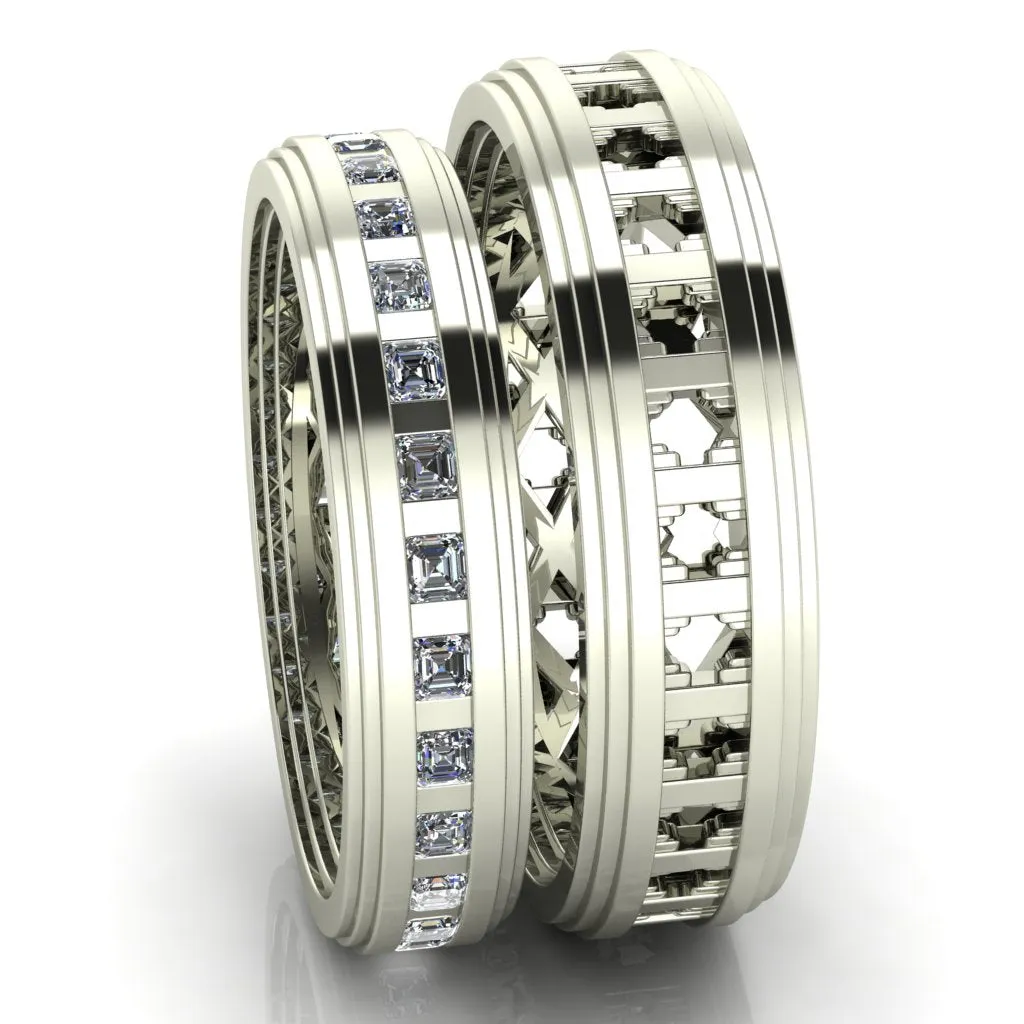 Royalty Couple's Asscher Cut Full Eternity Matching Two-Band Set
