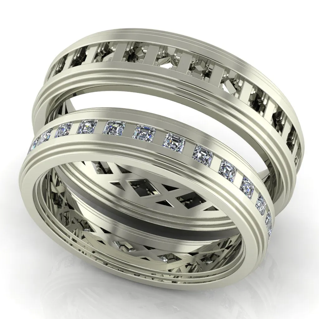 Royalty Couple's Asscher Cut Full Eternity Matching Two-Band Set