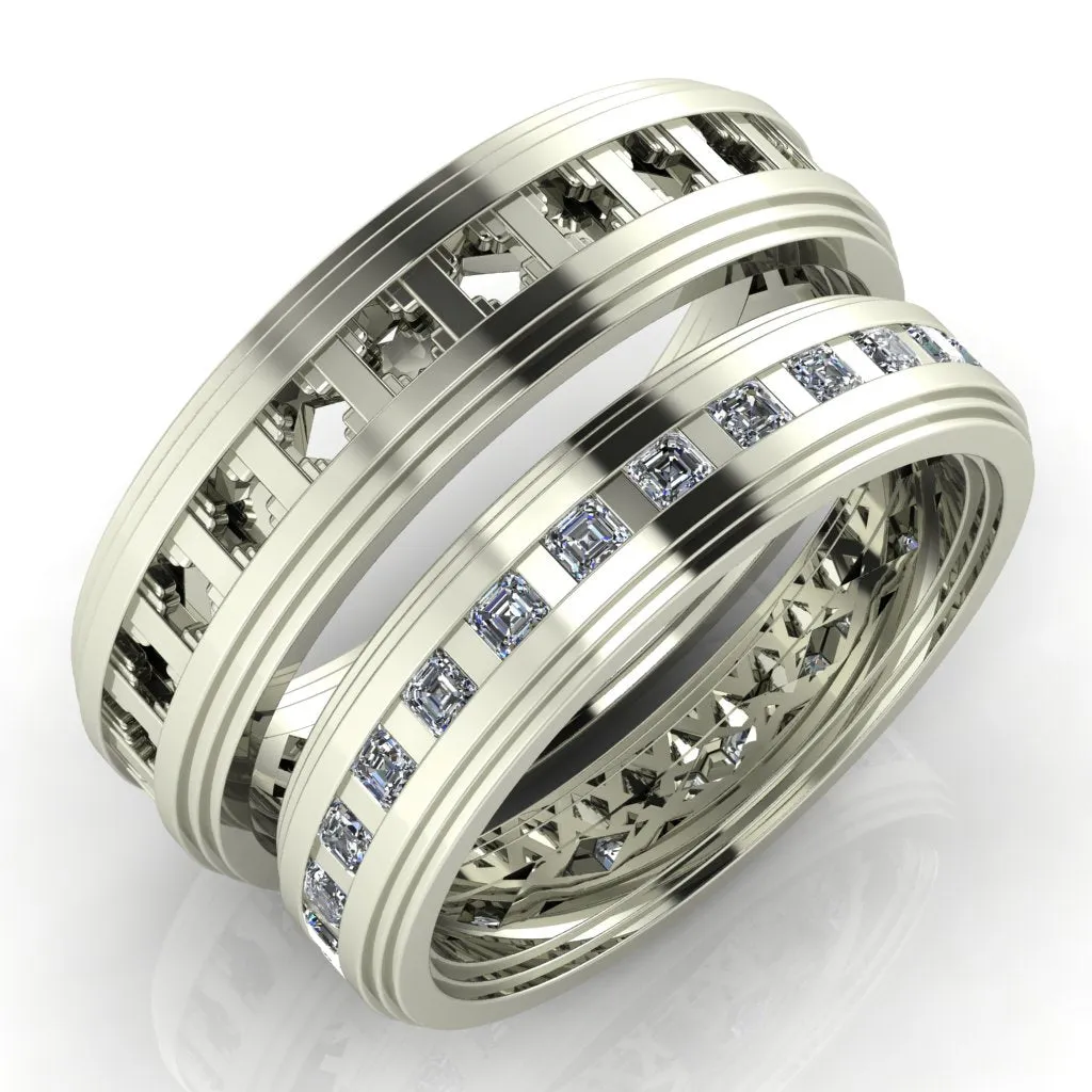 Royalty Couple's Asscher Cut Full Eternity Matching Two-Band Set
