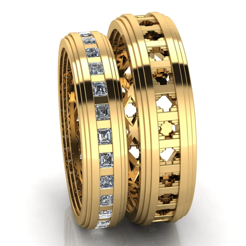 Royalty Couple's Asscher Cut Full Eternity Matching Two-Band Set
