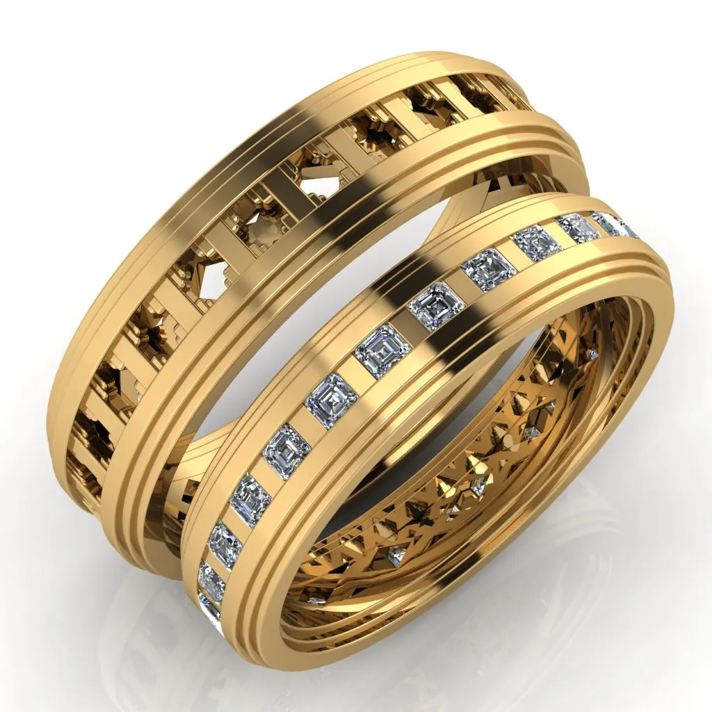 Royalty Couple's Asscher Cut Full Eternity Matching Two-Band Set