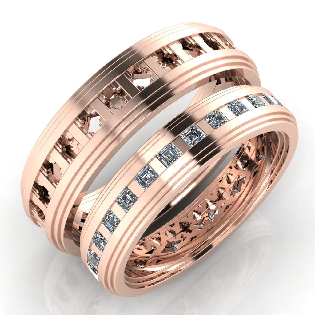 Royalty Couple's Asscher Cut Full Eternity Matching Two-Band Set