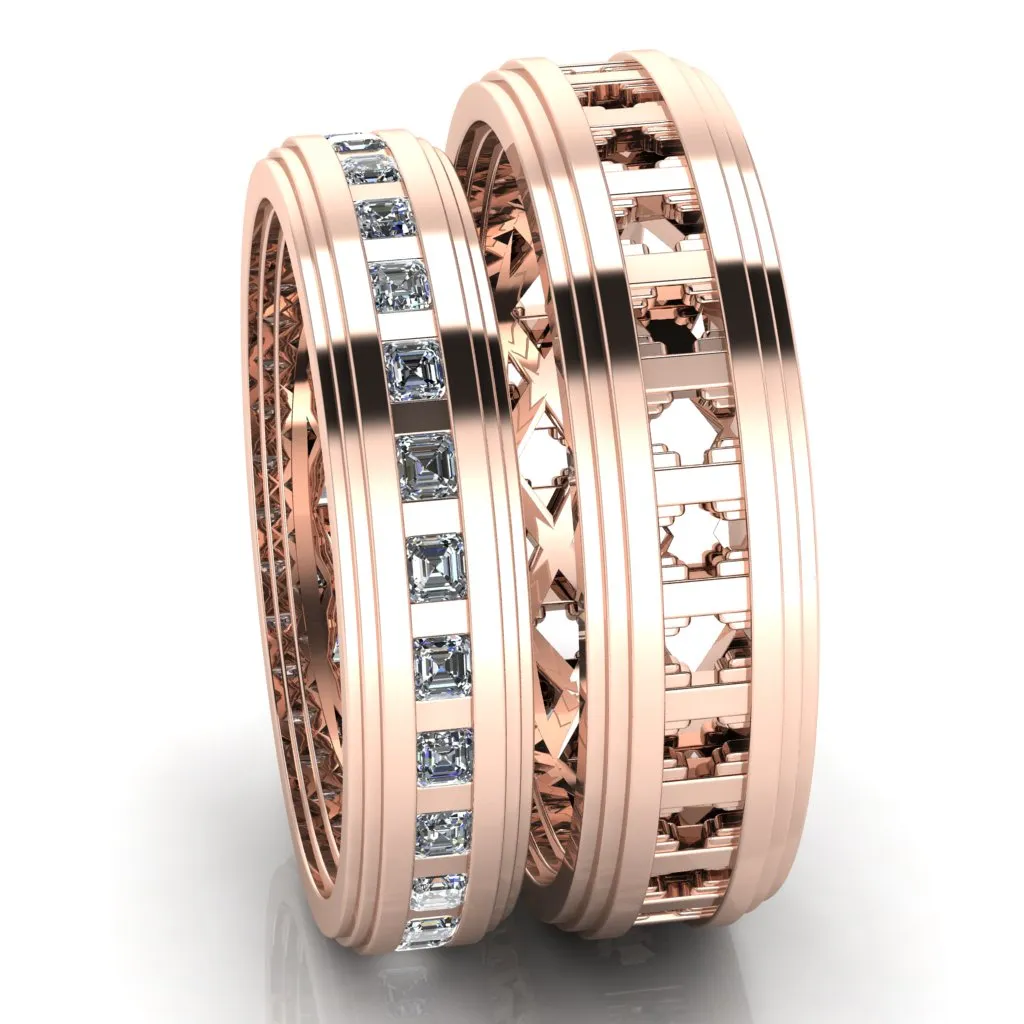 Royalty Couple's Asscher Cut Full Eternity Matching Two-Band Set