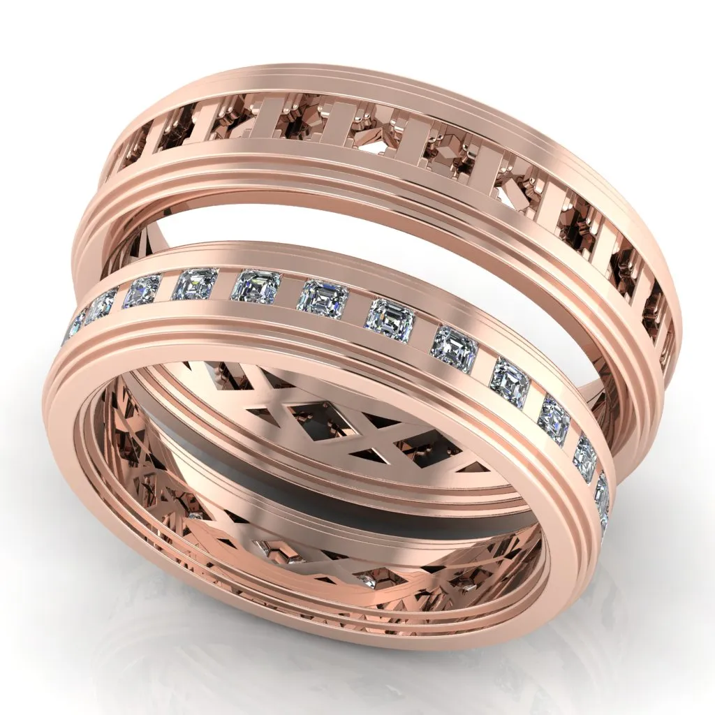 Royalty Couple's Asscher Cut Full Eternity Matching Two-Band Set