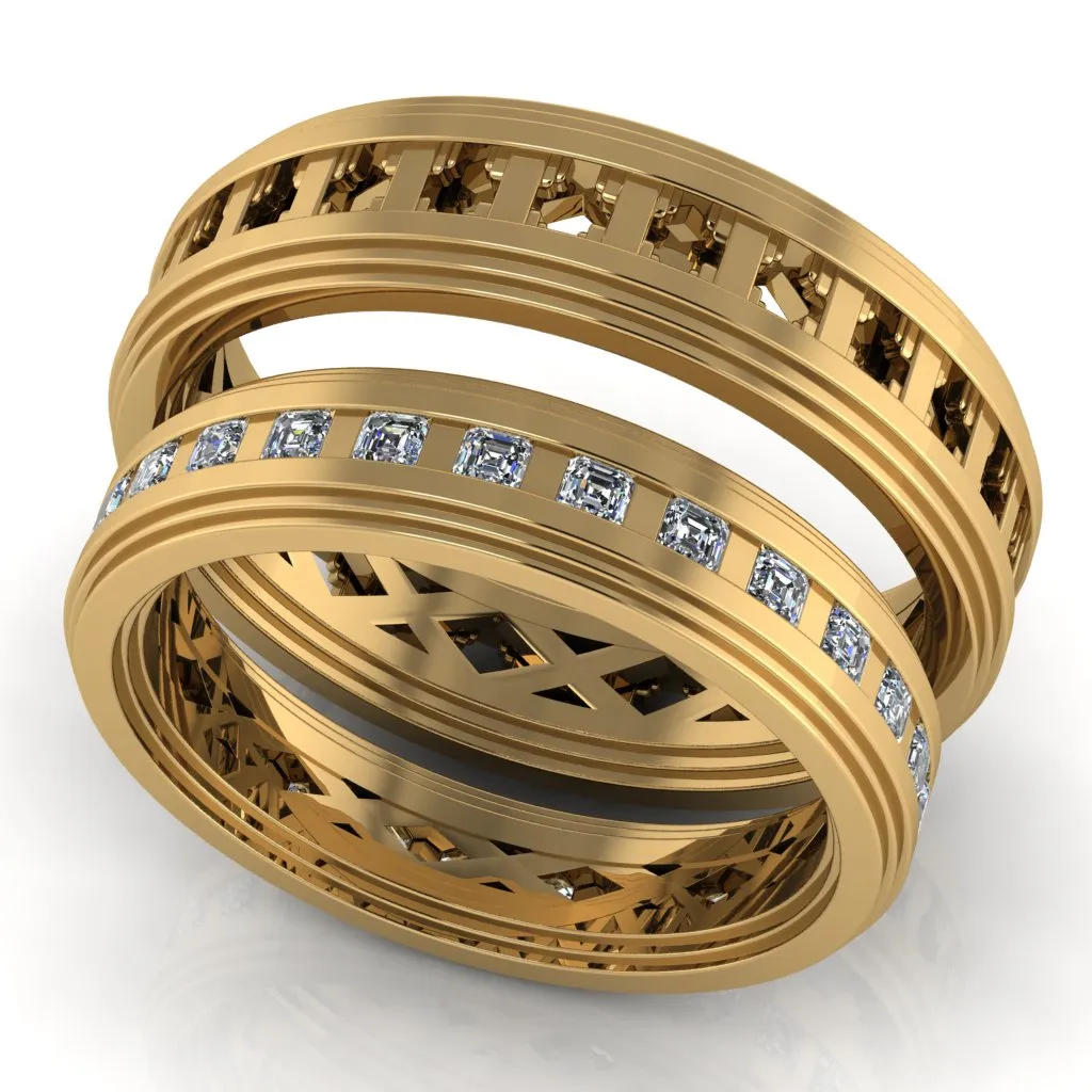 Royalty Couple's Asscher Cut Full Eternity Matching Two-Band Set
