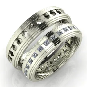 Royalty Couple's Asscher Cut Full Eternity Matching Two-Band Set