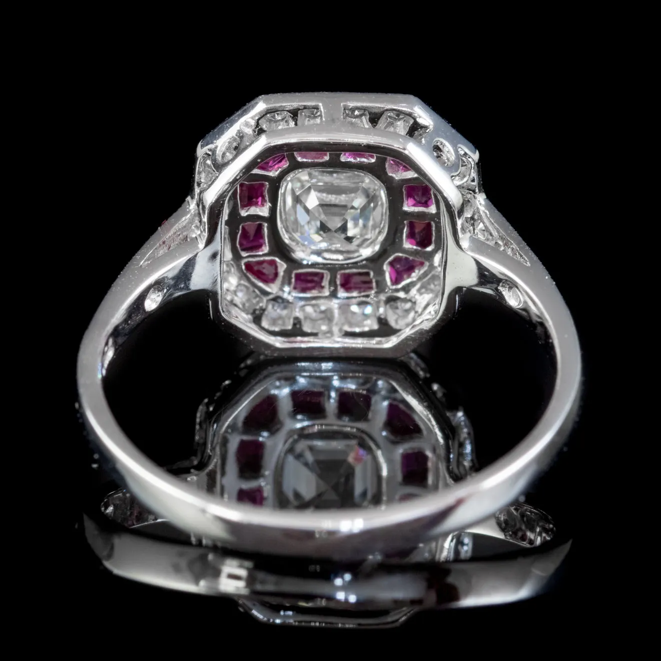 Ruby Diamond Cluster Ring 18ct White Gold 1.35ct Asscher Cut Diamond