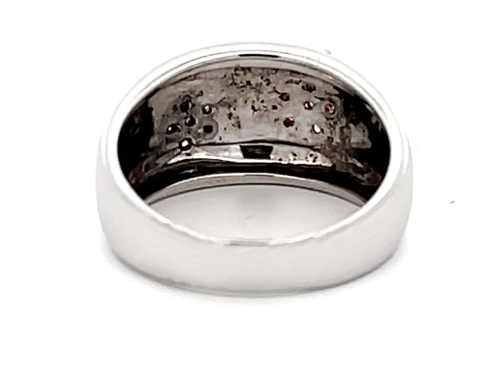 Ruby, Pink Sapphire, White and Yellow Diamond Flower Dome Ring 18k White Gold