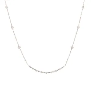 Sabel Collection 14K White Gold Six Bezel Set Diamond Stations with Curved Diamond Bar Necklace