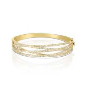Sabel Collection Yellow Gold Diamond Crossover Bangle