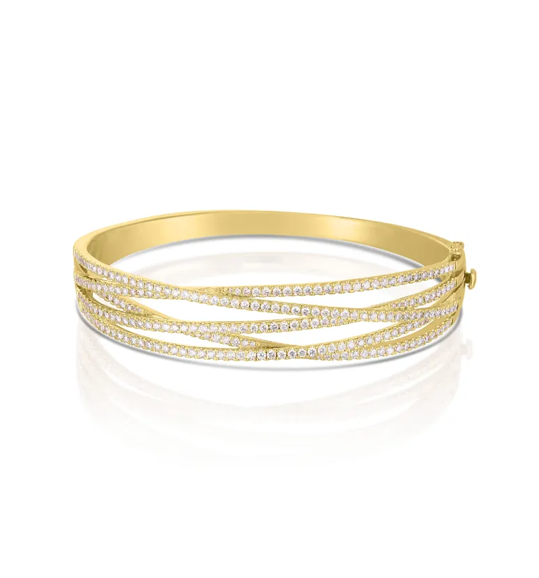 Sabel Collection Yellow Gold Diamond Crossover Bangle