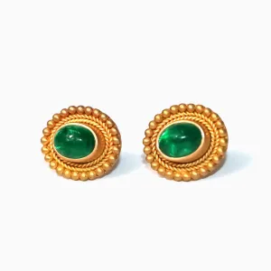 Salome "Grecian" Oval Cabochon Emerald Earrings in  22K Apricot Gold