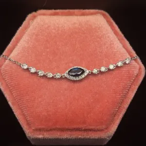 Sapphire Marquise & Diamond Delicate Bracelet in 18k White Gold - #563 - BRSAP022083