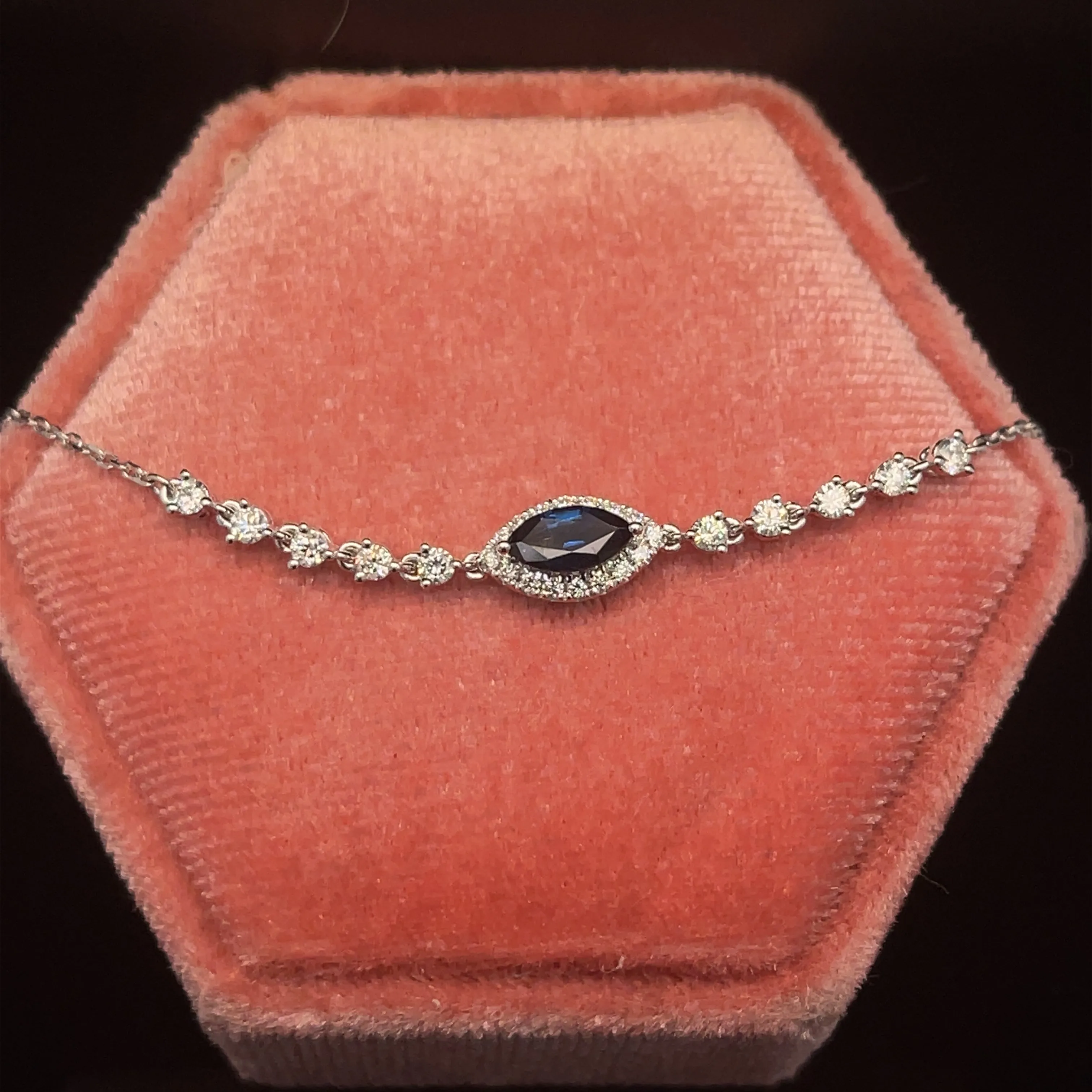 Sapphire Marquise & Diamond Delicate Bracelet in 18k White Gold - #563 - BRSAP022083
