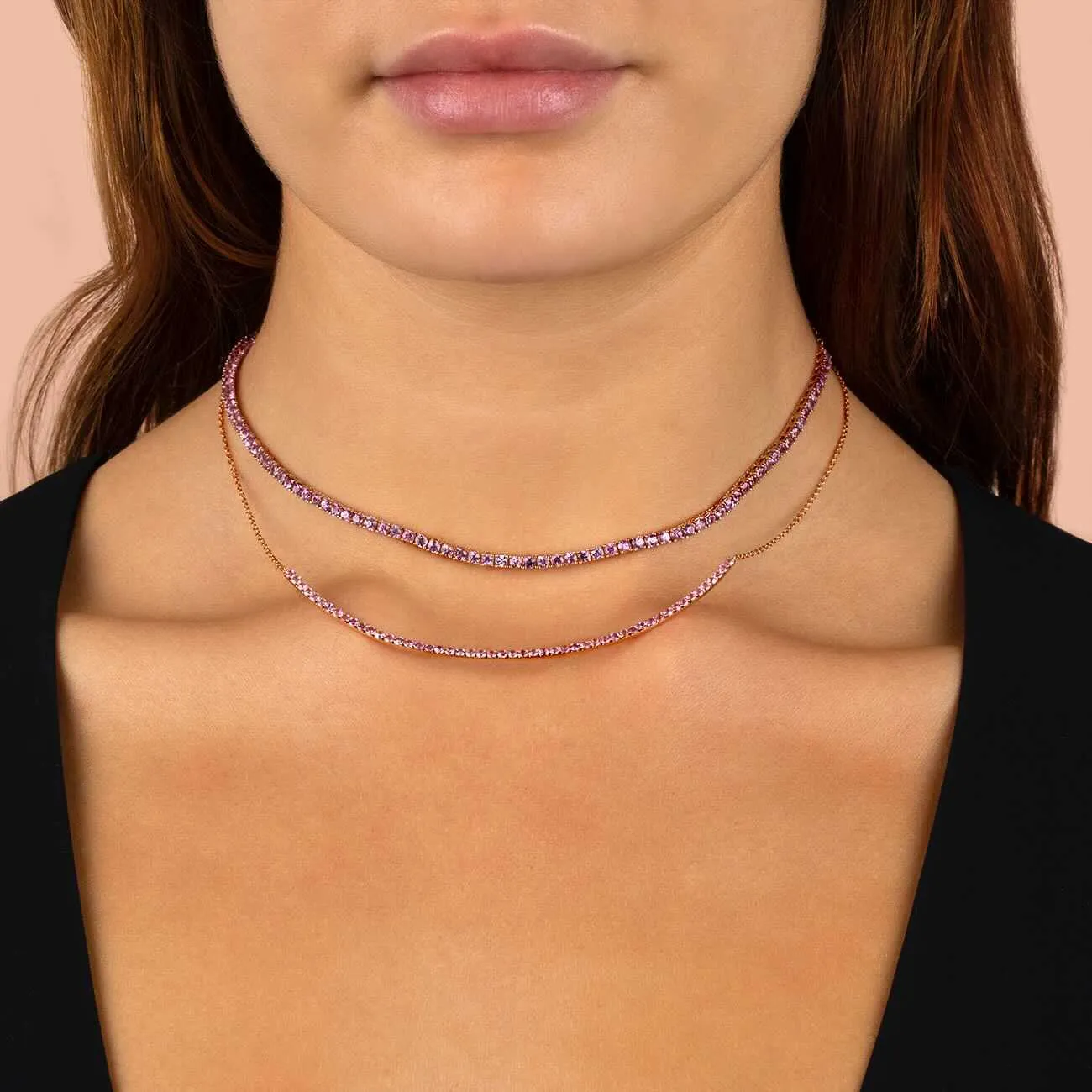 Sapphire Pink Scoop Bar Necklace 14K