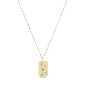Scattered Star Set Diamond Squared Edge Dog Tag Necklace