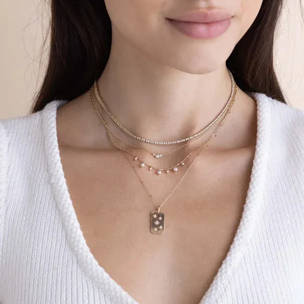 Scattered Star Set Diamond Squared Edge Dog Tag Necklace