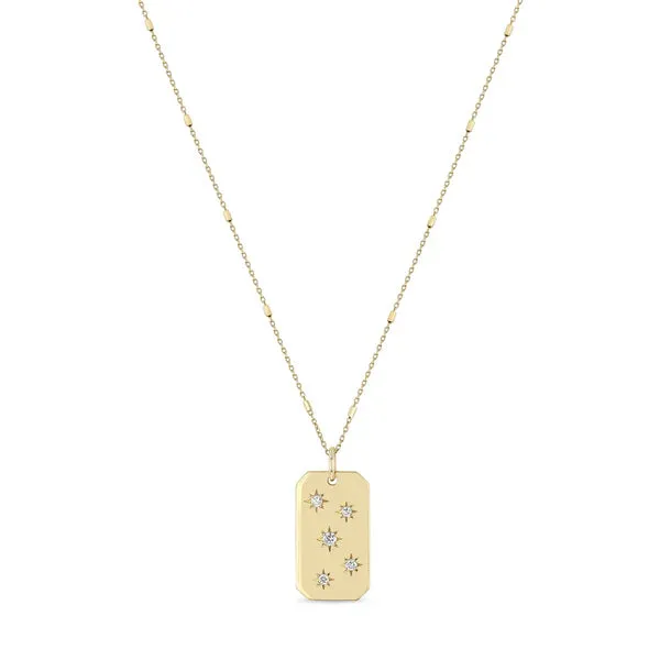 Scattered Star Set Diamond Squared Edge Dog Tag Necklace