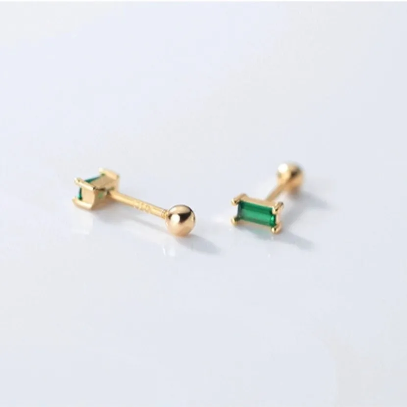 Screw back Emerald Rectangle Studs Earrings -ESB003