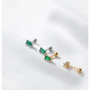 Screw back Emerald Rectangle Studs Earrings -ESB003