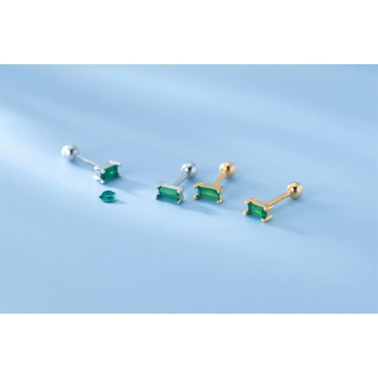 Screw back Emerald Rectangle Studs Earrings -ESB003