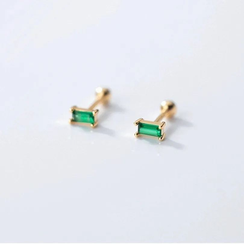 Screw back Emerald Rectangle Studs Earrings -ESB003