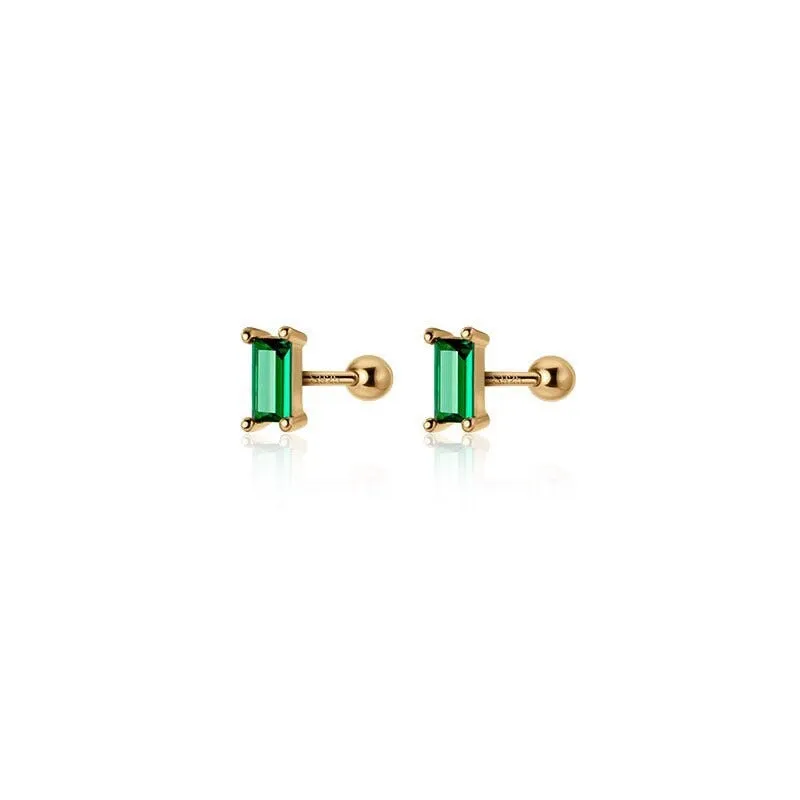 Screw back Emerald Rectangle Studs Earrings -ESB003