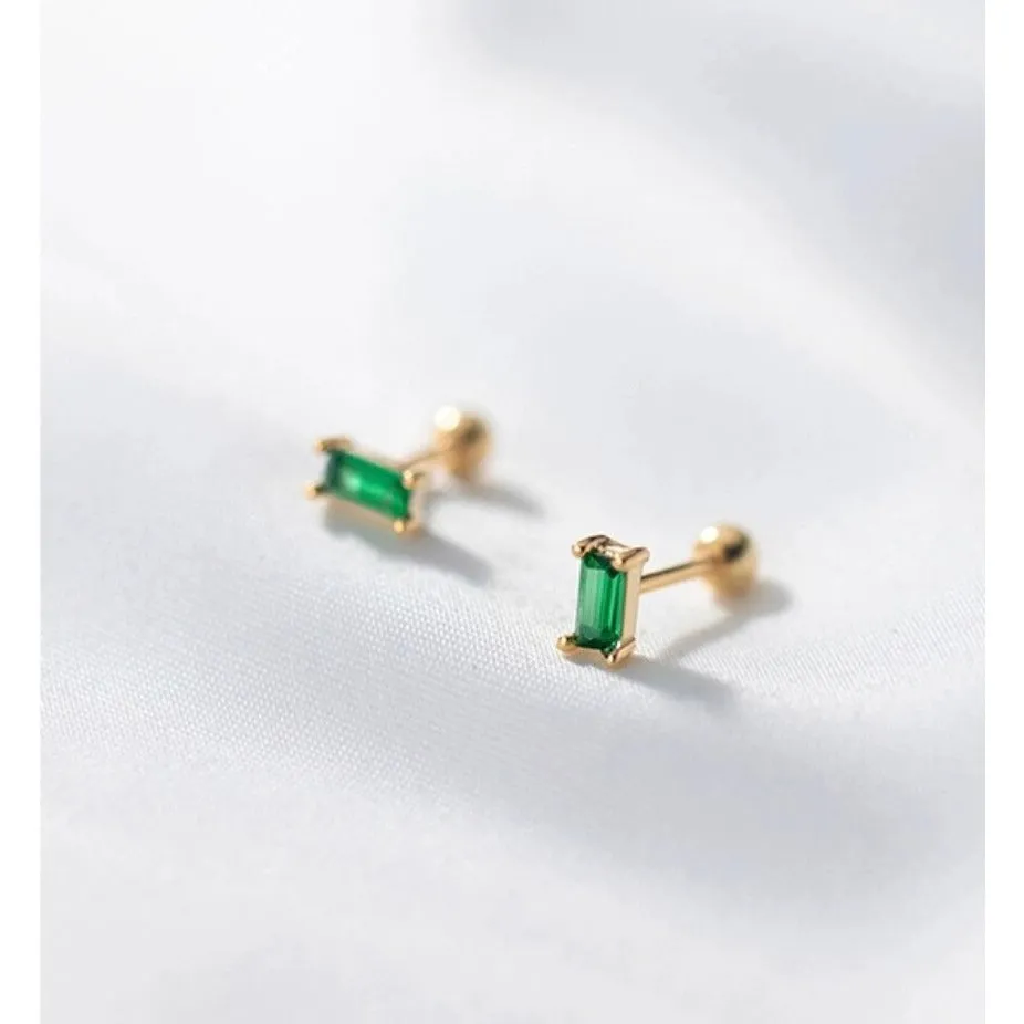 Screw back Emerald Rectangle Studs Earrings -ESB003
