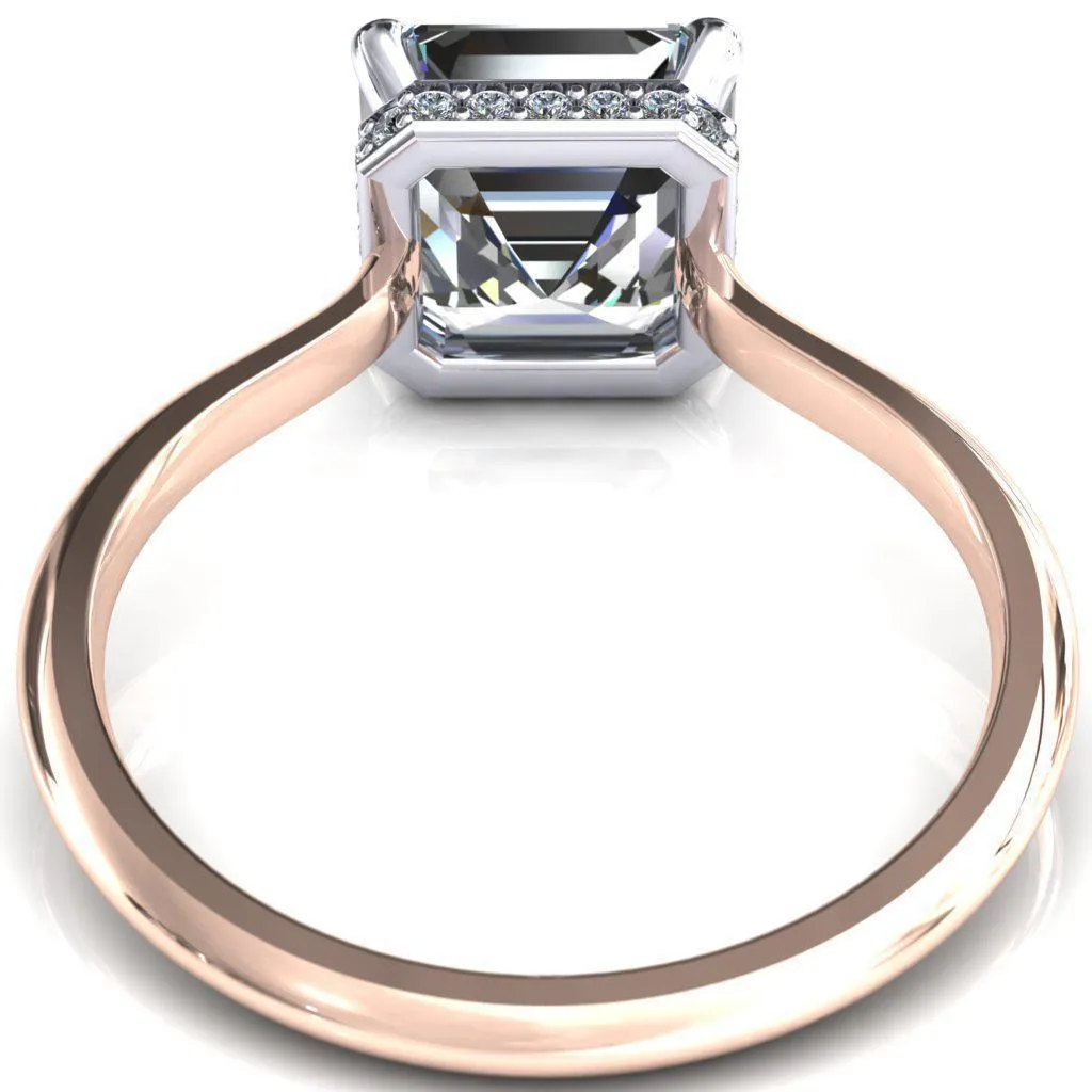 Secret Asscher Moissanite 4 Prong Floating Halo Engagement Ring