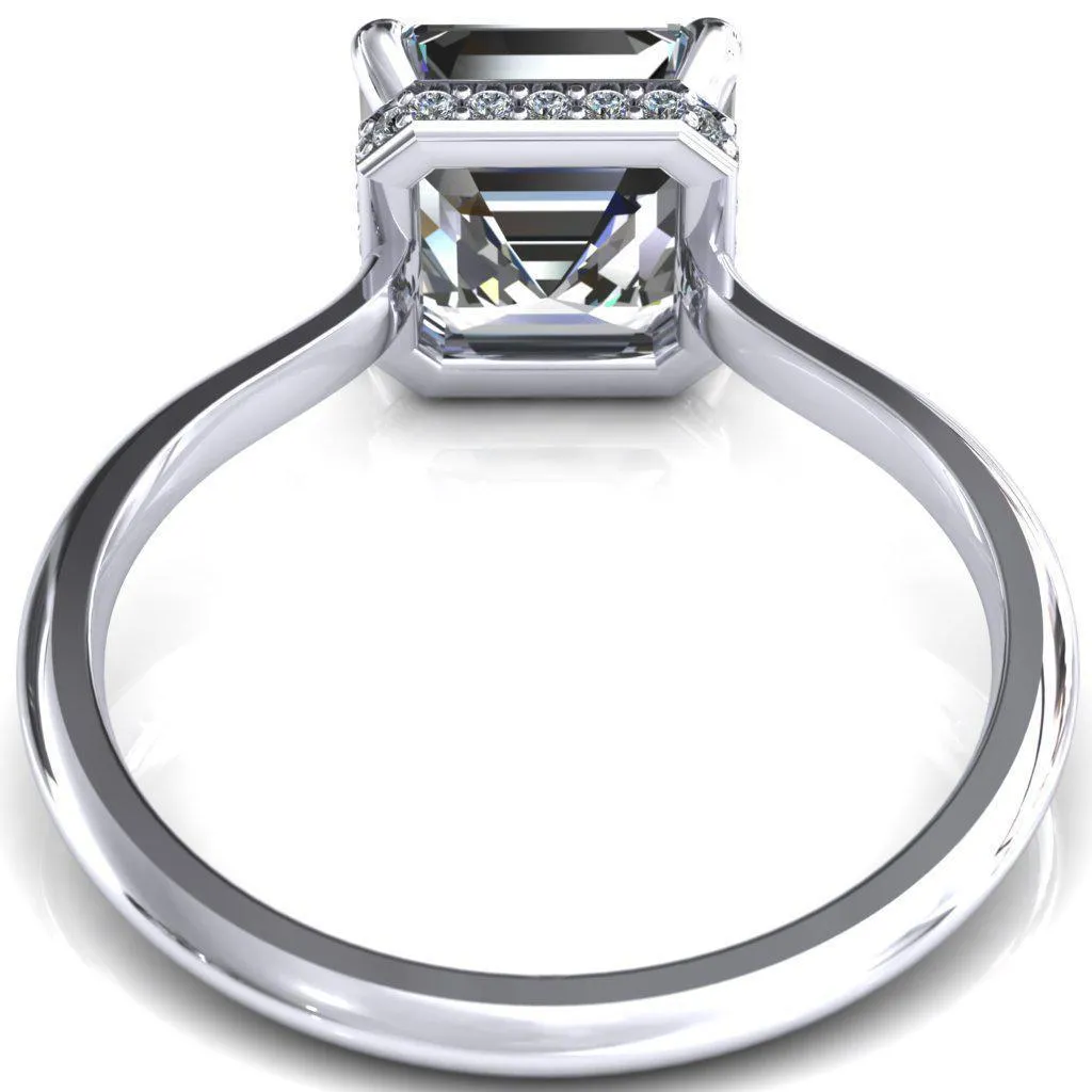 Secret Asscher Moissanite 4 Prong Floating Halo Engagement Ring