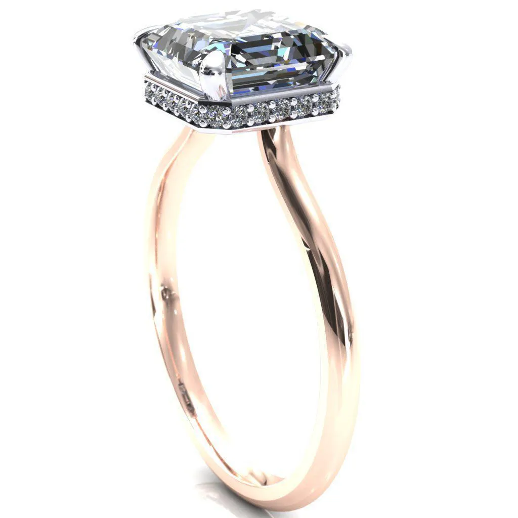 Secret Asscher Moissanite 4 Prong Floating Halo Engagement Ring