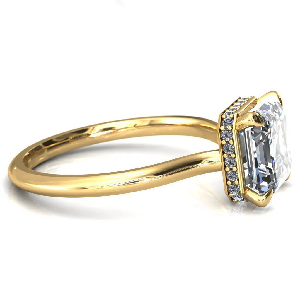 Secret Asscher Moissanite 4 Prong Floating Halo Engagement Ring