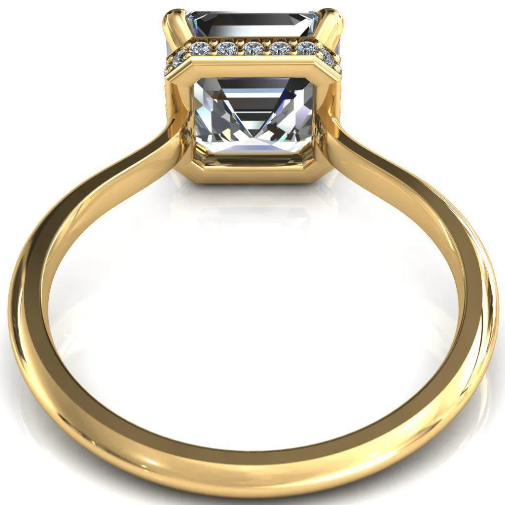 Secret Asscher Moissanite 4 Prong Floating Halo Engagement Ring