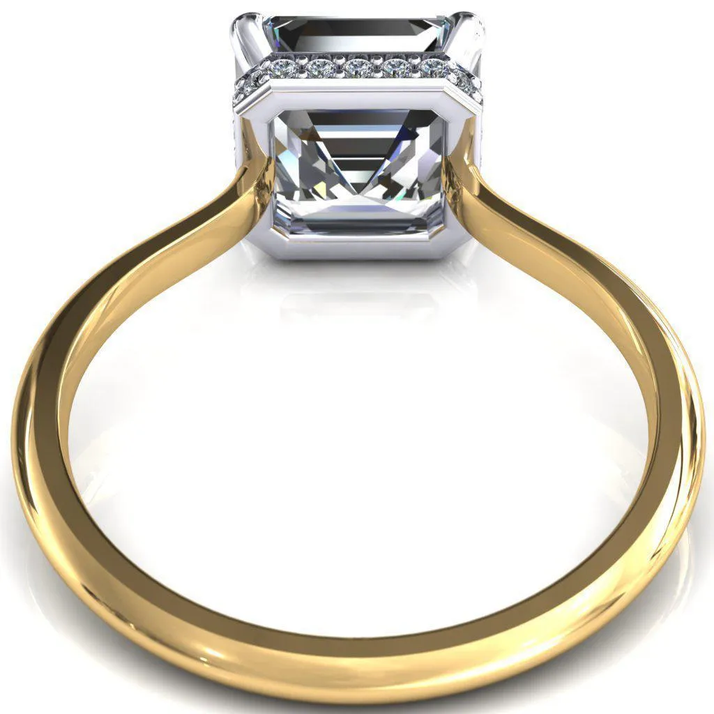 Secret Asscher Moissanite 4 Prong Floating Halo Engagement Ring