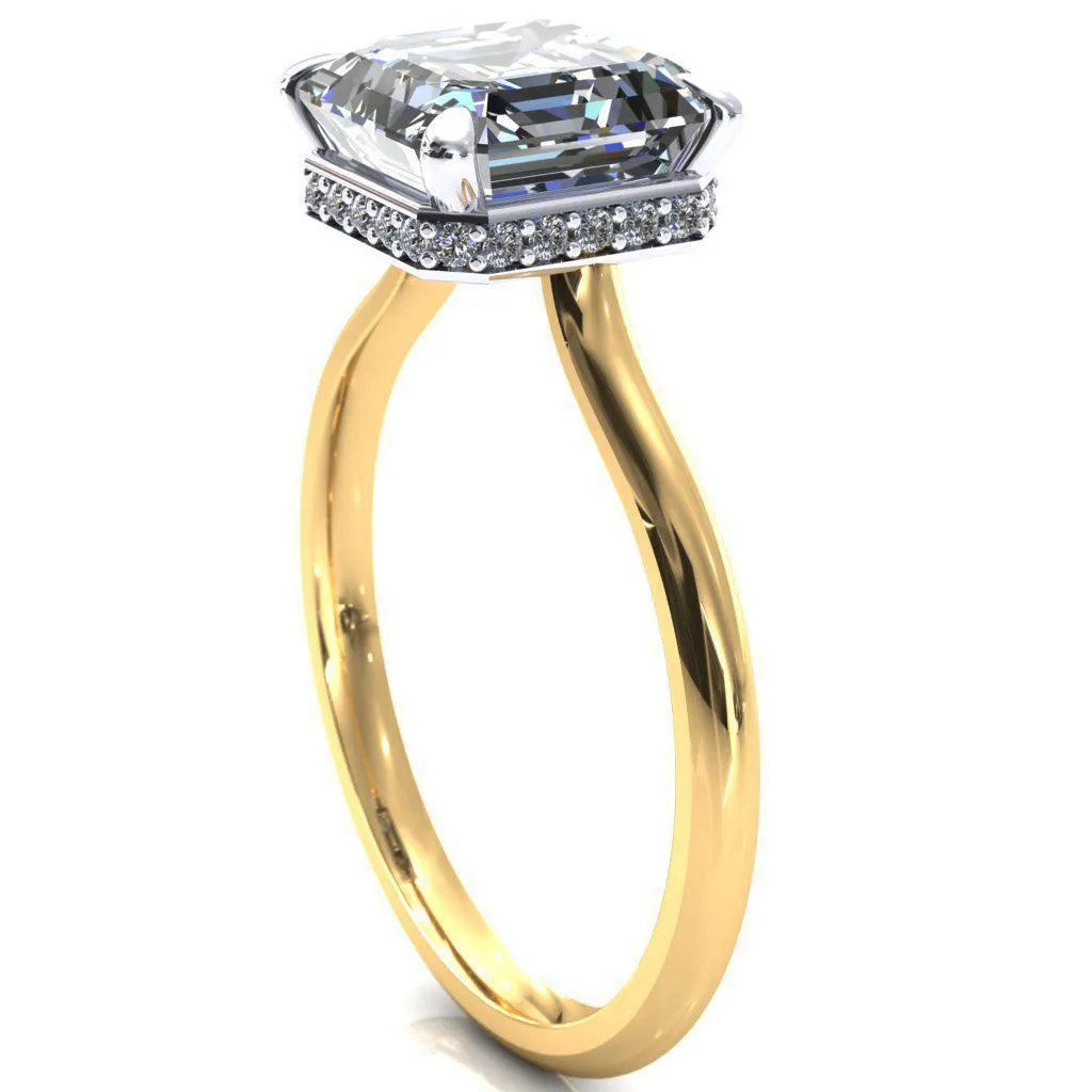 Secret Asscher Moissanite 4 Prong Floating Halo Engagement Ring
