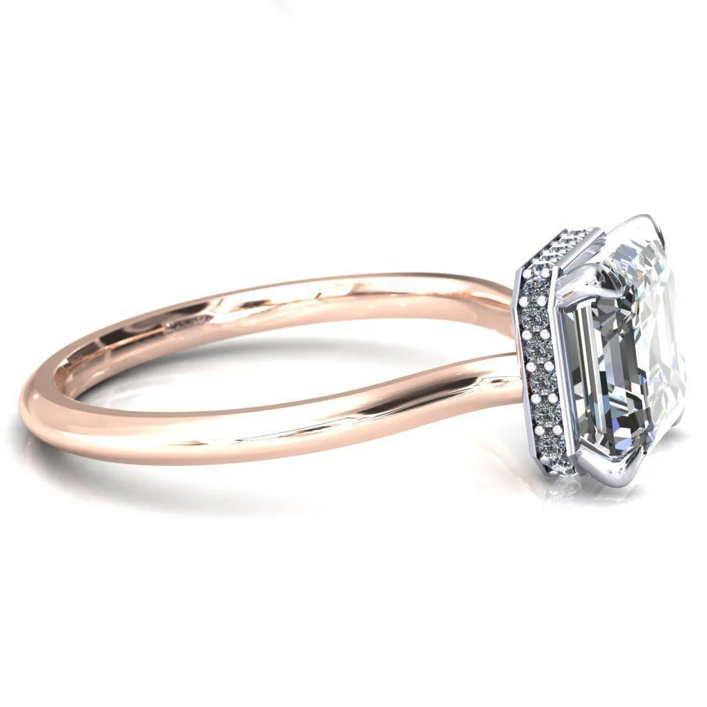 Secret Asscher Moissanite 4 Prong Floating Halo Engagement Ring