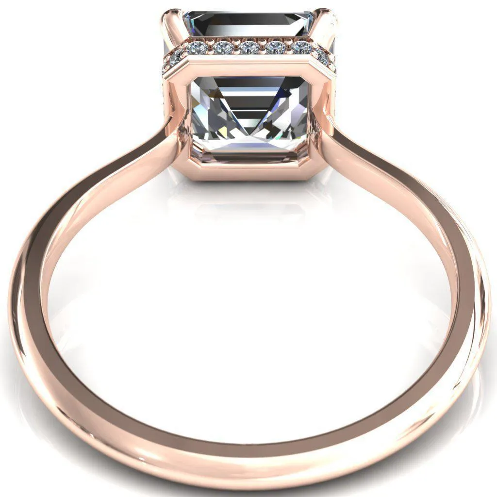 Secret Asscher Moissanite 4 Prong Floating Halo Engagement Ring