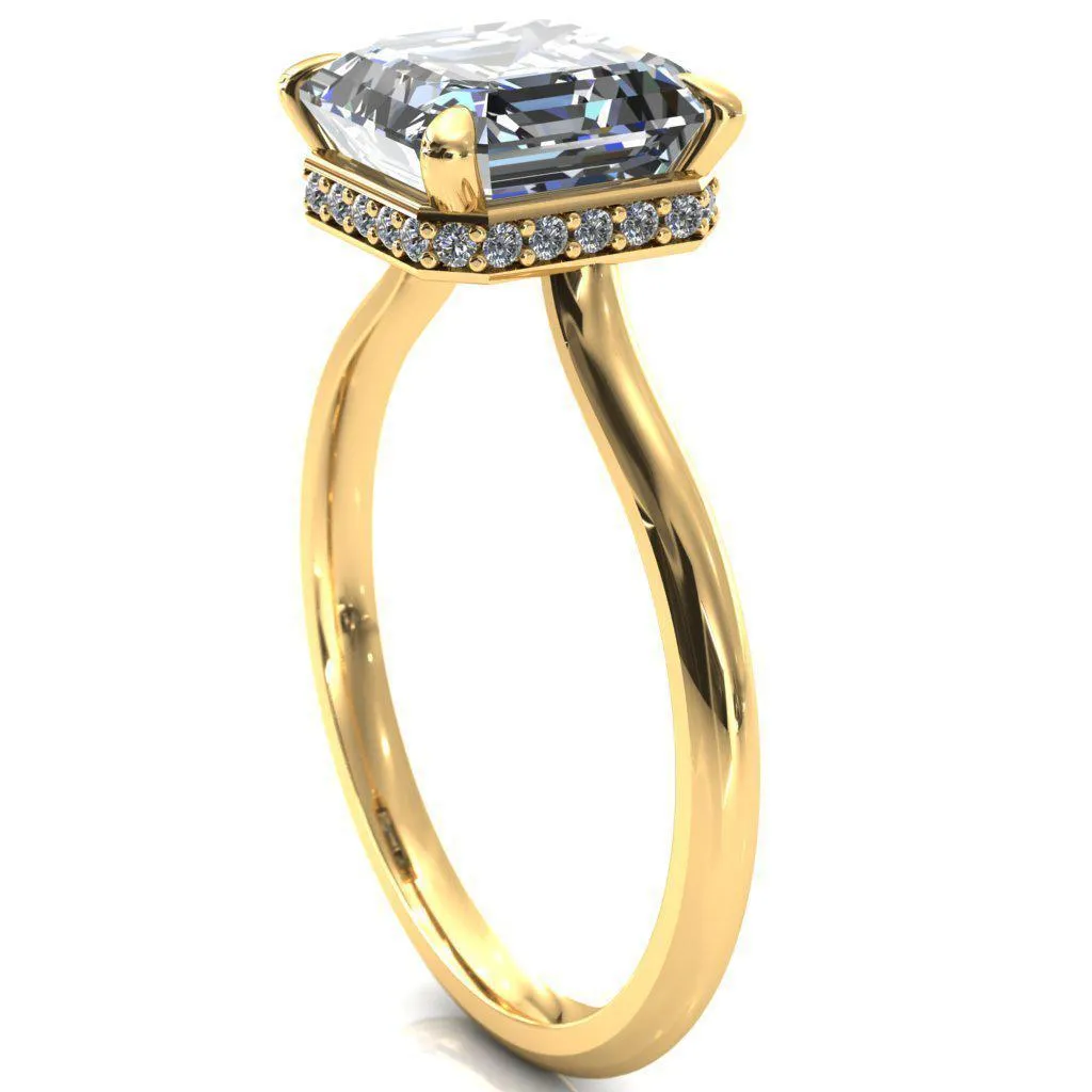 Secret Asscher Moissanite 4 Prong Floating Halo Engagement Ring