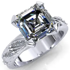 Seine Asscher Moissanite Diamond Accent Band 4 Prong Ring