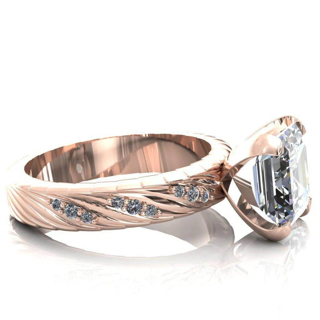 Seine Asscher Moissanite Diamond Accent Band 4 Prong Ring
