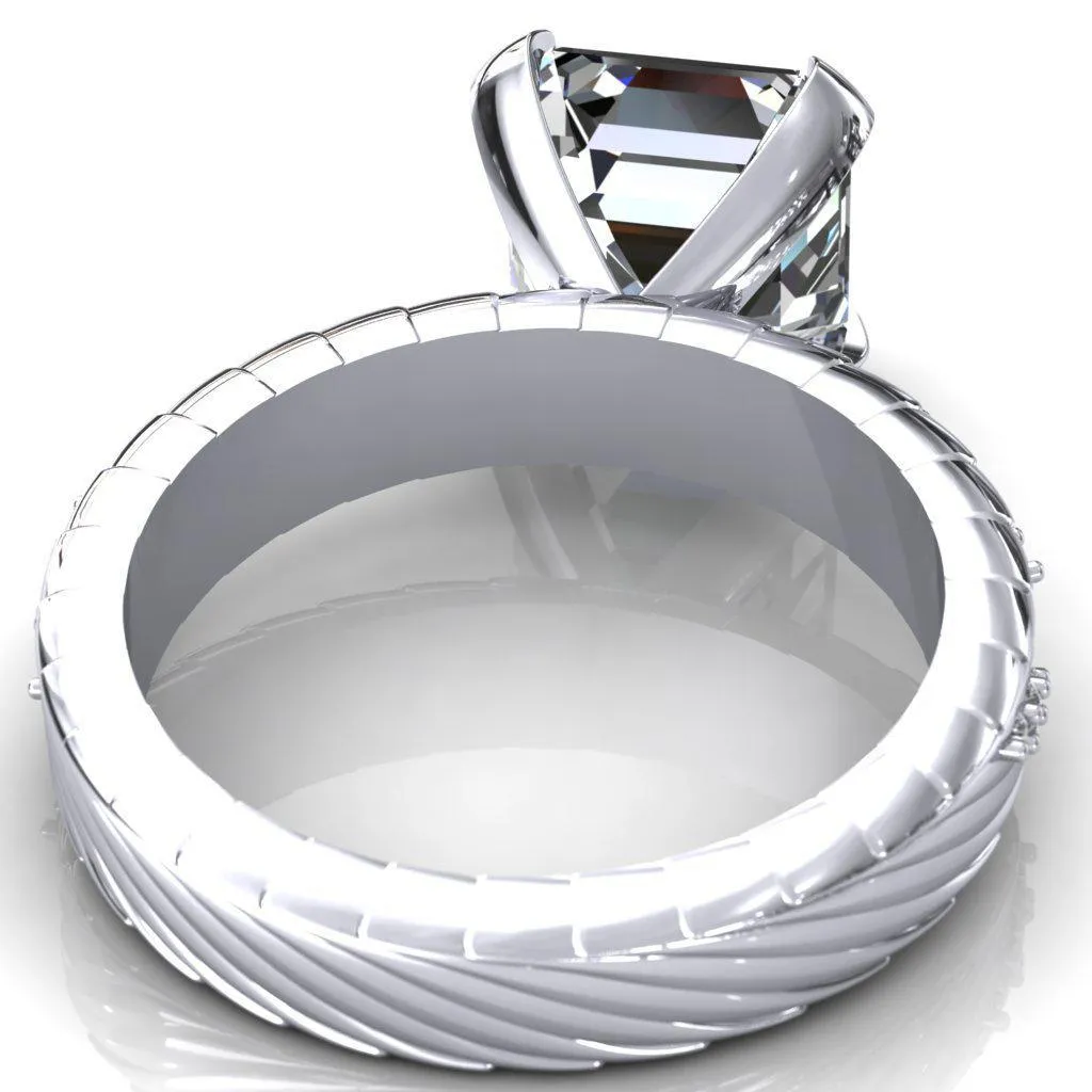 Seine Asscher Moissanite Diamond Accent Band 4 Prong Ring