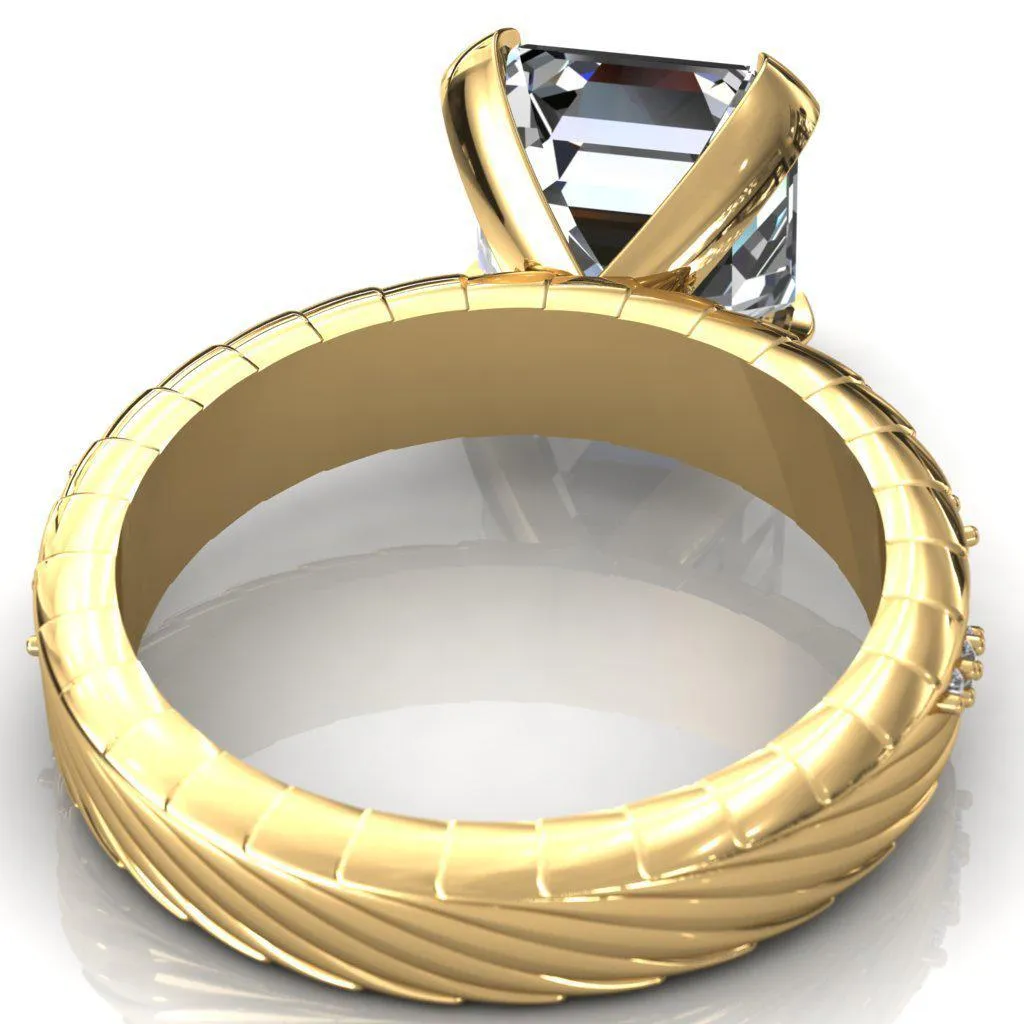 Seine Asscher Moissanite Diamond Accent Band 4 Prong Ring