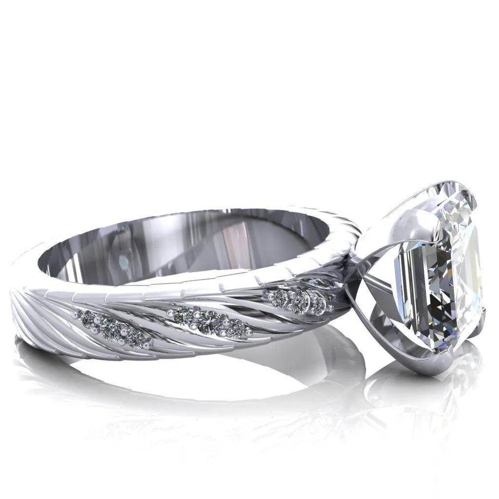 Seine Asscher Moissanite Diamond Accent Band 4 Prong Ring