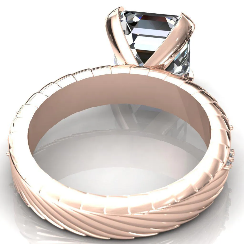 Seine Asscher Moissanite Diamond Accent Band 4 Prong Ring