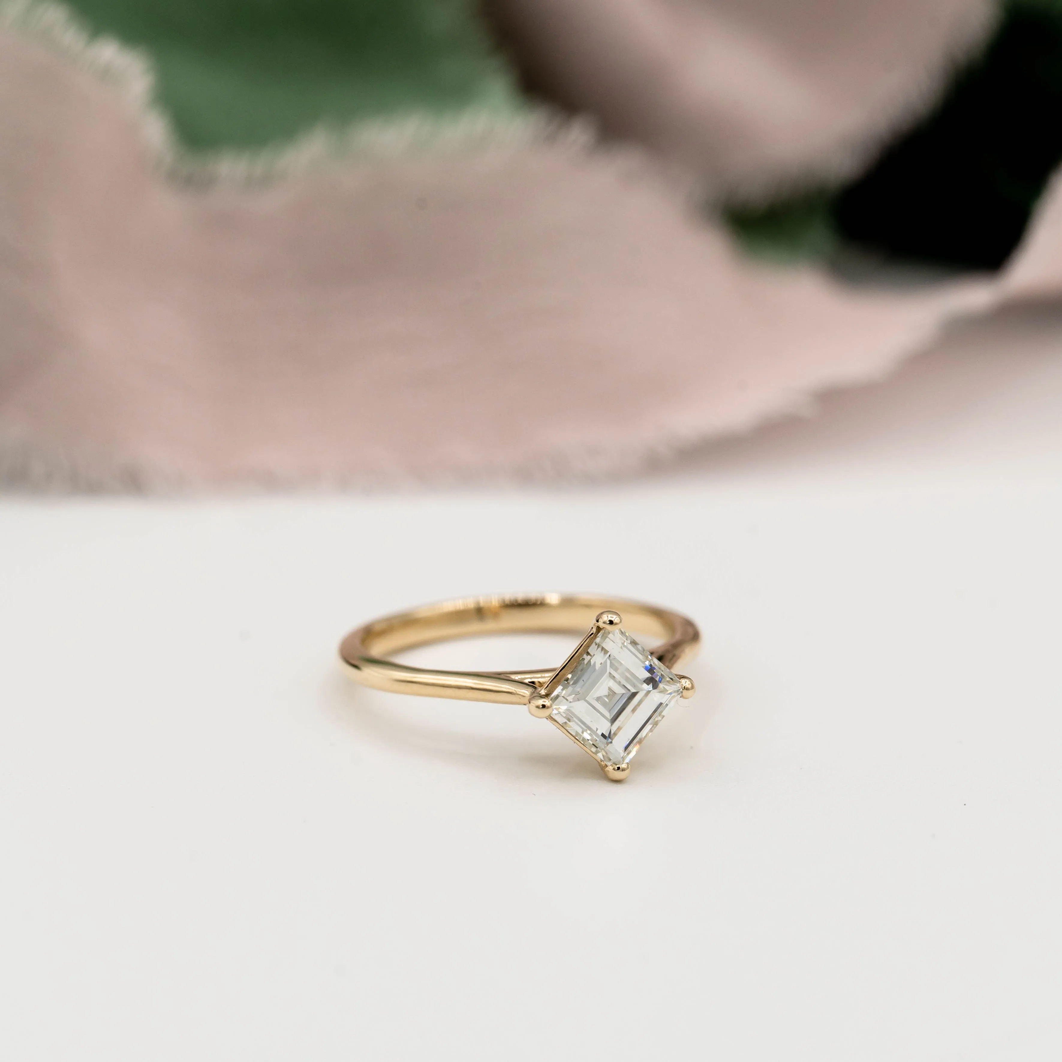 Sequoia Antique Diamond Engagement Ring | 1.22ct Antique Carré Cut Diamond | 14k Yellow Gold